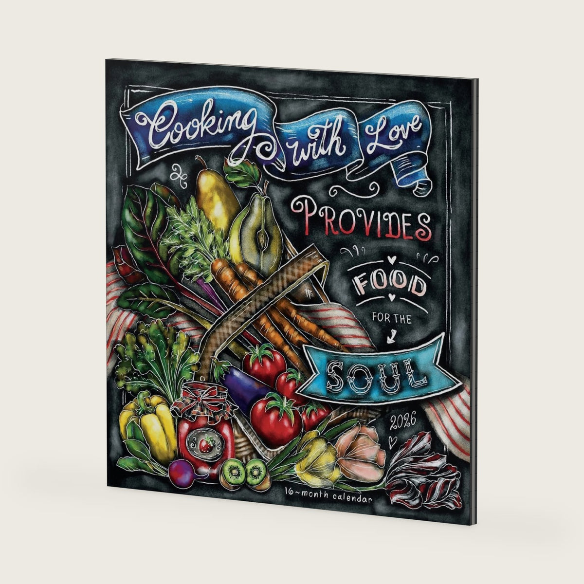 Cooking with Love Provides Food for The Soul 2026 Wall Calendar, 12-Month Cooking & Inspirational Chalk Art Kitchen Calendar, 12" × 12"