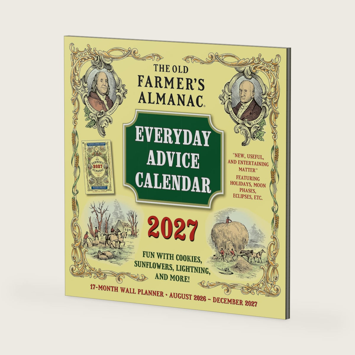 The Old Farmer's Almanac 2027 Wall Planner, 17-Month Family Calendar & Organizer with Large Monthly Grids, Seasonal Tips, Holidays & Moon Phases, August 2026 – December 2027, 12" x 12"