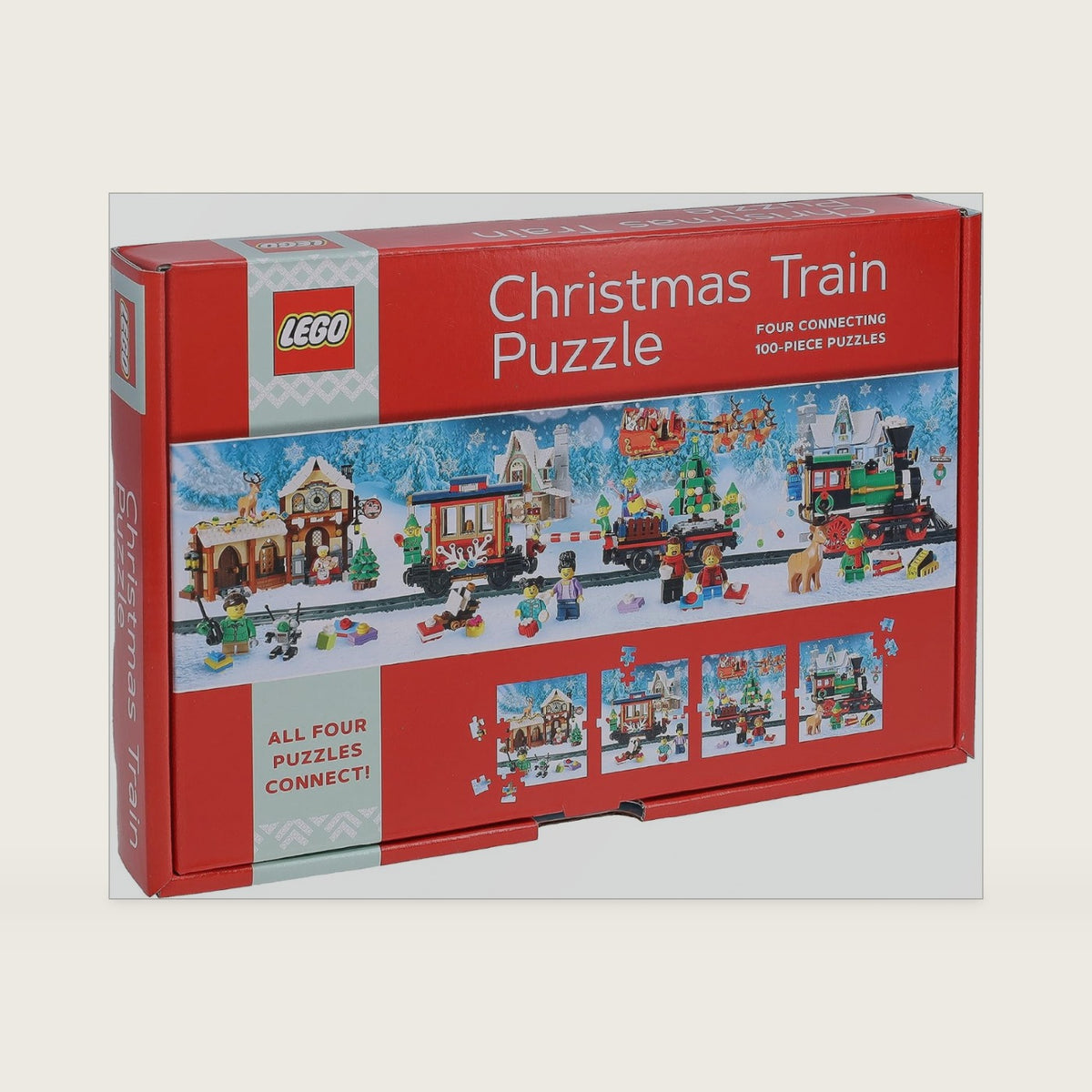 Lego Christmas Train Puzzle | Four Connecting 100-Piece Jigsaw Puzzles
