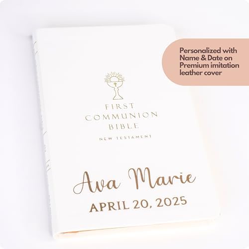 Personalized First Communion Bible New Testament with Rosary Set – Custom Name and Date, Catholic First Communion Gift, Holy Sacrament, Acrylic Gift Box, Religious Keepsake, Biblia Primera Comunion