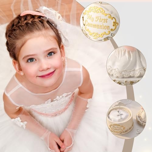 Bucherry First Communion Gifts for Girls 7.4 Inch Catholic First Holy Girl Praying Figurine Resin Box for Girls 1st Communion Gifts Baby Shower Religious Catholic Christian Table Decoration