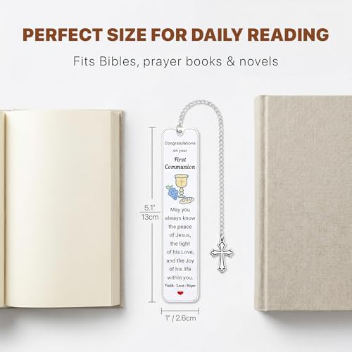 2026 First Communion Gifts for Girls Boys – 1st Holy Communion Bookmark, Christian Religious Gifts for Kids Teens Women Men, Baptism Confirmation Easter Gifts, Faith Cross Bookmark (First Communion 2)