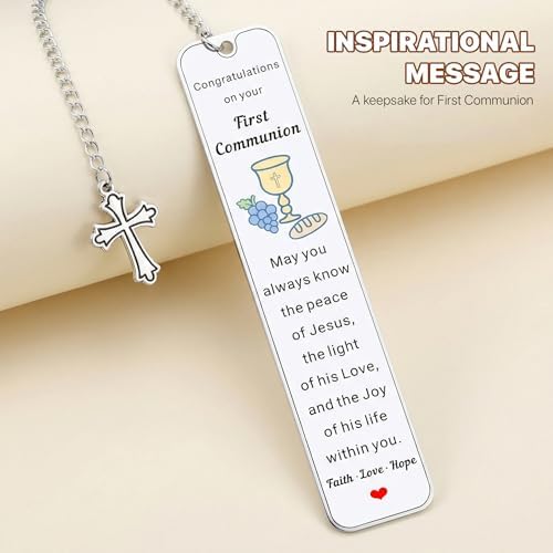 2026 First Communion Gifts for Girls Boys – 1st Holy Communion Bookmark, Christian Religious Gifts for Kids Teens Women Men, Baptism Confirmation Easter Gifts, Faith Cross Bookmark (First Communion 2)