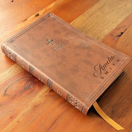 SacredBound Personalized Catholic Bible – NRSV Catholic Edition Brown LeatherSoft | Engraved Name, Complete 73-Book Bible, Gift for Baptism, Confirmation, RCIA (Name 02)