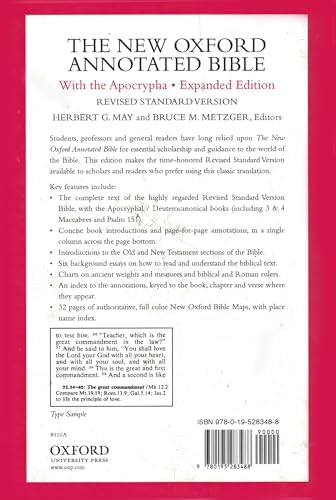 The New Oxford Annotated Bible with the Apocrypha, Revised Standard Version, Expanded Edition (Hardcover 8910A) by Collard Professor Emeritus of New Testament Language and Literature Bruce M Metzger