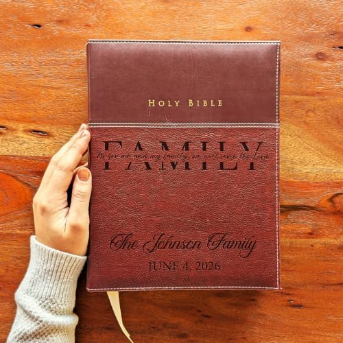 SacredBound Personalized NIV Family Bible – Engraved Keepsake Edition, Burgundy Heirloom Bible, Large Print Wedding Gift, Custom Family Records Generations (Family Serve the Lord)