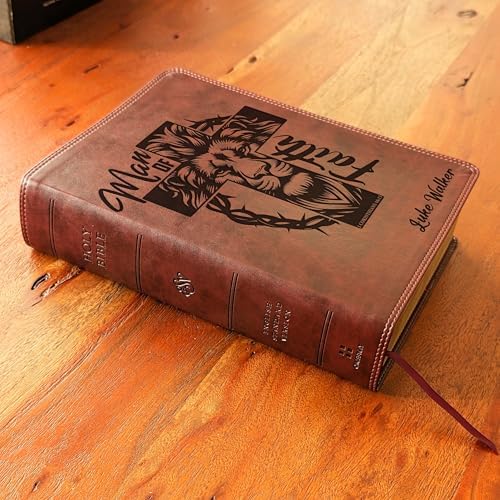 SacredBound Personalized ESV Super Giant Print Bible – Burgundy TruTone Faux Leather | Custom Name Engraved | English Standard Version with 17-Point Font & Full-Color Maps (Man of Faith)