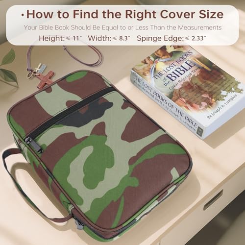 Bible Cover Bible Case for Men Canvas Carrying Cases Book Protector Case Bible Bag with Durable Handle Study Supplies Accessories Christian Gifts (Camouflage, Large)