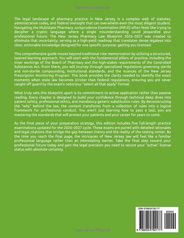 The New Jersey Pharmacy Law Blueprint 2026-2027: The Essential Study System for Passing the MPJE Exam. by Jon L. Porras