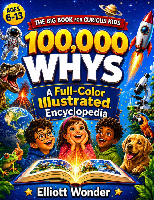 100,000 Whys for Kids: A Full-Color Visual Encyclopedia of Big Questions, Clear Answers, Science, Space, Animals, Nature, History, Inventions, and How the World Works for Ages 6–13 by Elliott Wonder