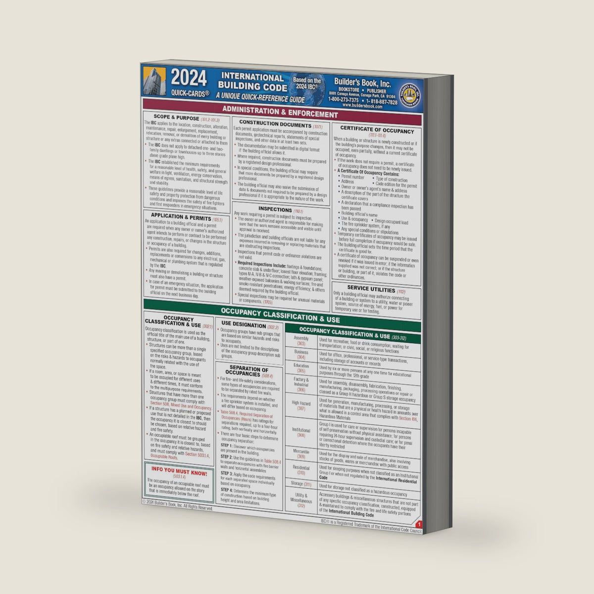 2024 International Building Code (IBC) Quick-Card by Inc. Builder's Book