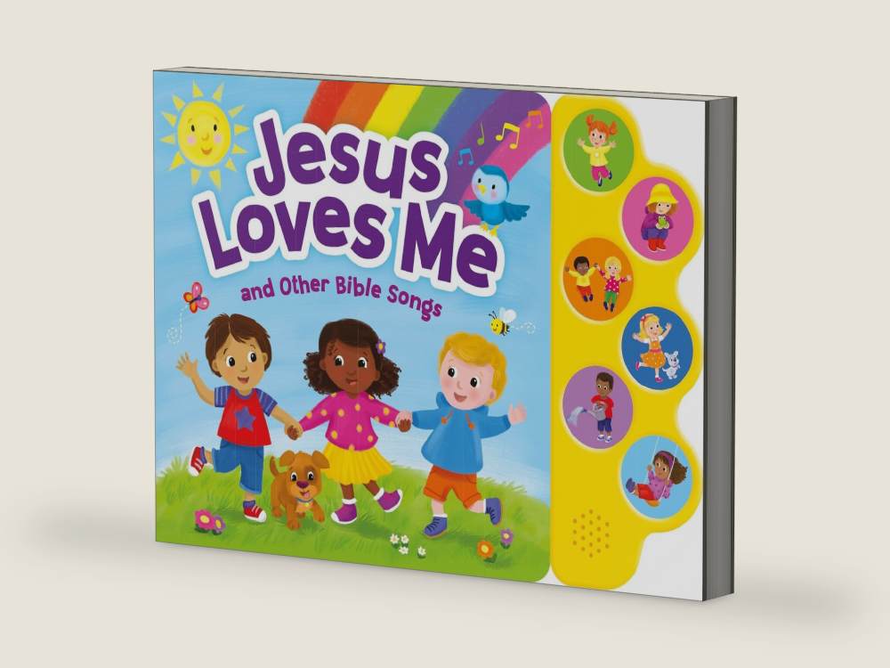 Jesus Loves Me & Other Bible Songs – Interactive Sound Book for Toddlers | Christian Baby Book with 6 Faith-Based Songs, Lyrics & Music | Baptism Gift, Bible Story Time Sing-along for Boys and Girls by Kidsbooks Publishing | barcode:9781638543305 | source:9781638543305-right-three-quarter.jpg