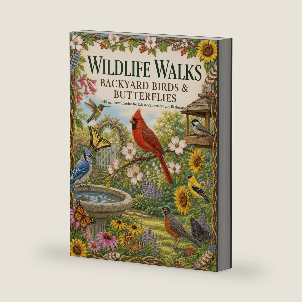 Wildlife Walks: Backyard Birds & Butterflies: Bold & Easy Coloring for Relaxation, Seniors & Beginners by Tera Leigh