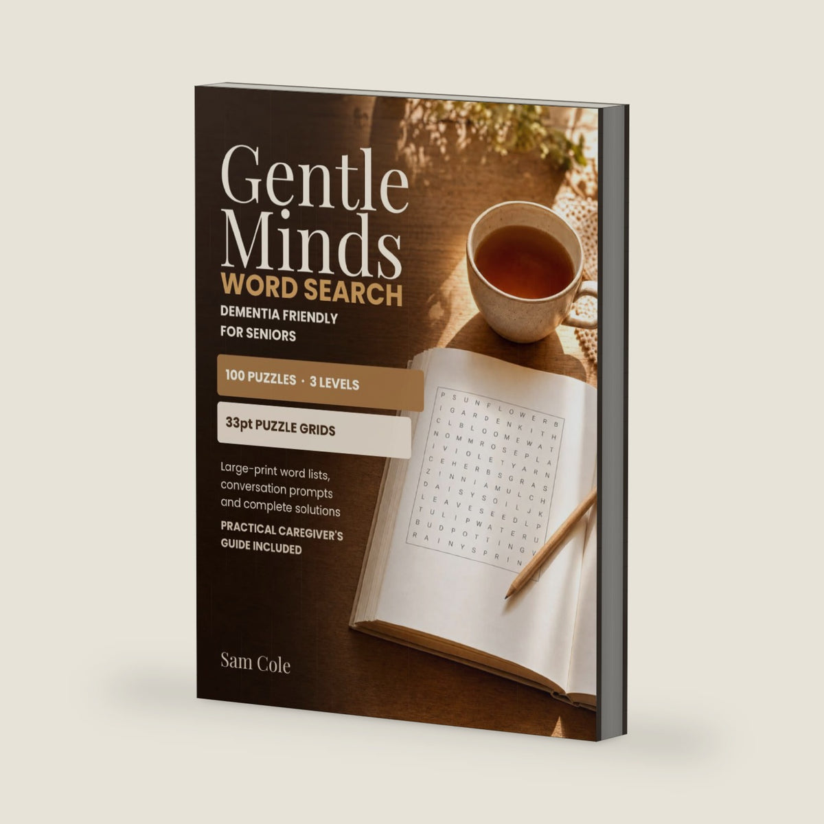 Gentle Minds: Dementia friendly word search for seniors - Large print puzzles & caregiver guide by Sam Cole