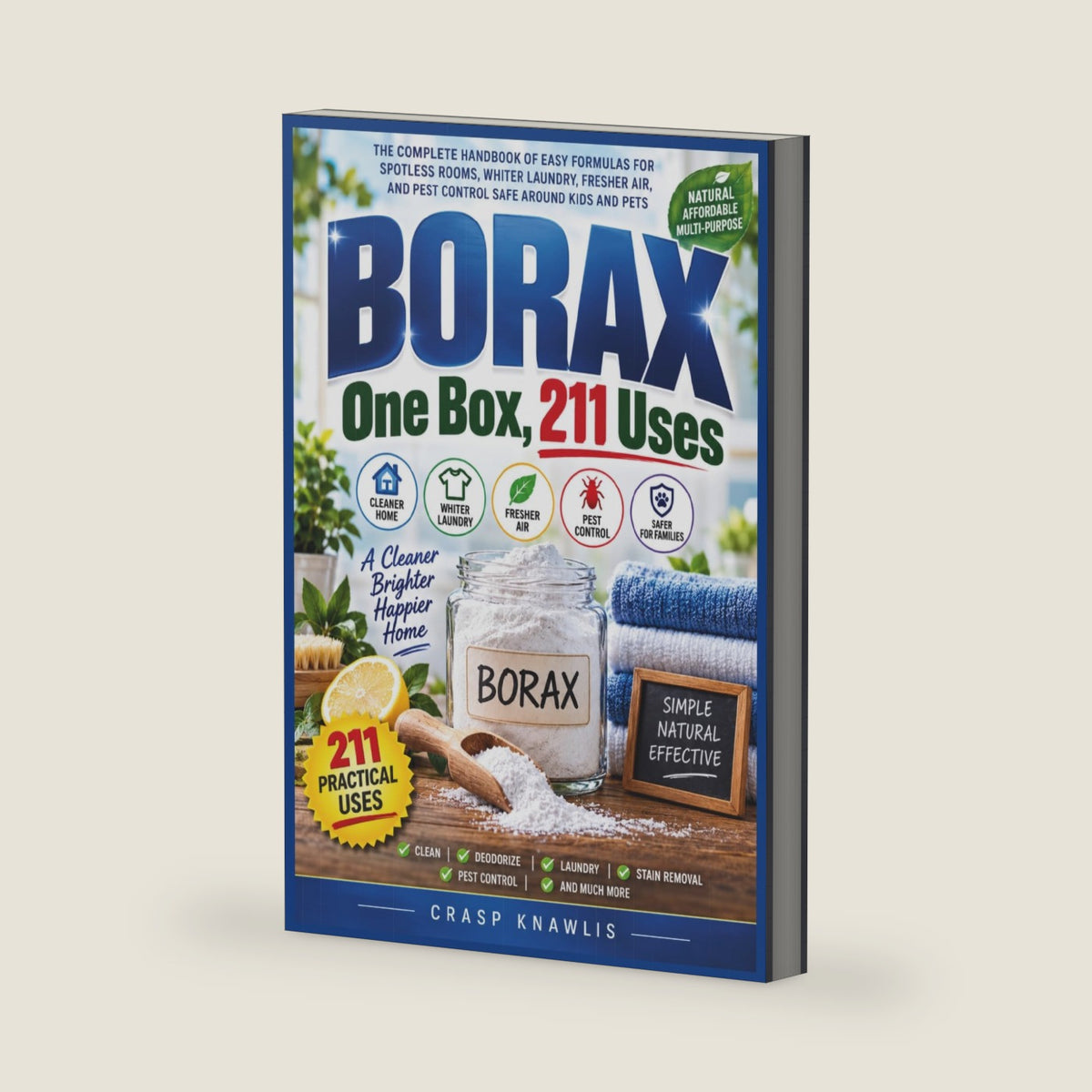 BORAX One Box, 211 Uses: The Complete Handbook of Easy Formulas for Spotless Rooms, Whiter Laundry, Fresher Air, and Pest Control Safe Around Kids and Pets by Crasp Knawlis
