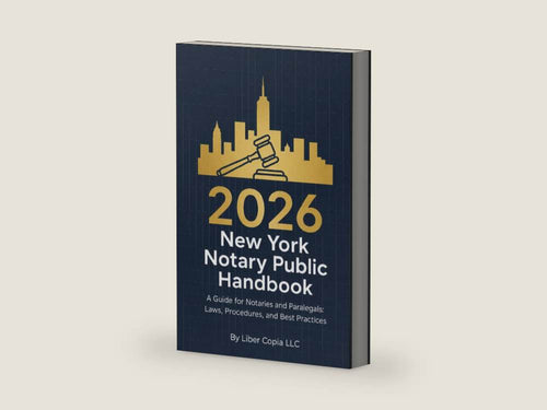 2026 New York Notary Public Handbook: A Guide for Notaries and Paralegals: Laws, Procedures, and Best Practices (New York Notary Public Manual & Licensing Risk Manual) by Liber Copia LLC | barcode:9798180050571 | source:9798180050571-right-three-quarter.jpg