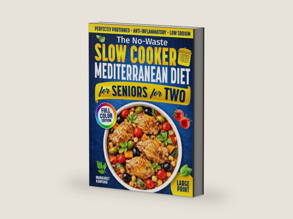 The No-Waste Slow Cooker Mediterranean Diet for Seniors for Two: Perfectly Portioned, Low-Sodium & Anti-Inflammatory Recipes That Melt Away Stress, ... Everyday Meals For Seniors For Two) by Margaret Ashford | barcode:9798185671184 | source:9798185671184-right-three-quarter.jpg
