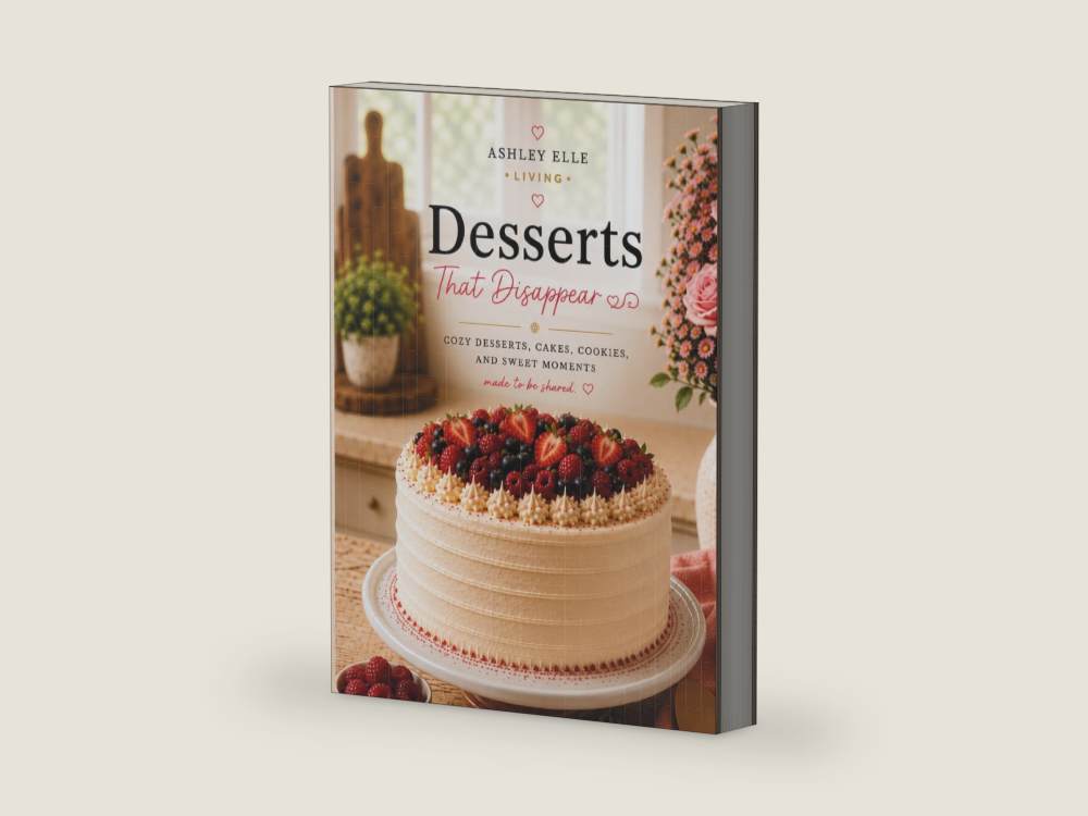 Desserts That Disappear: Cozy Desserts, Cakes, Cookies, and Sweet Moments Made to Be Shared by Ashley Elle Living | barcode:9798198962804 | source:9798198962804-right-three-quarter.jpg