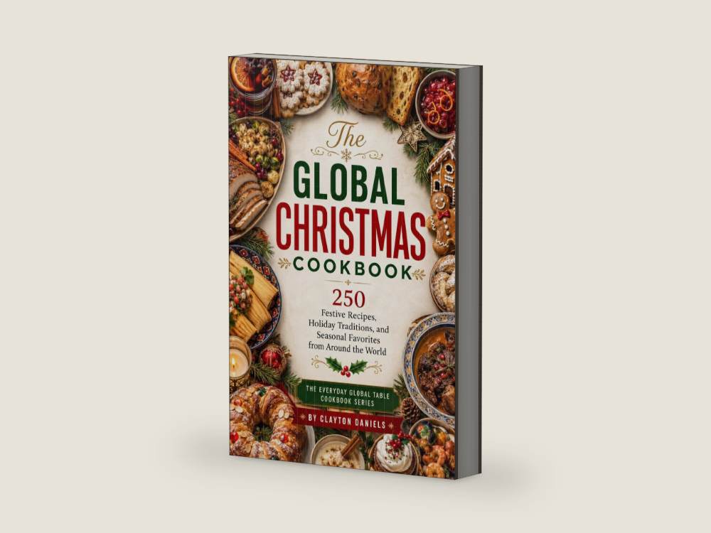 The Global Christmas Cookbook: 250 Festive Recipes, Holiday Traditions, and Seasonal Favorites from Around the World (The Everyday Global Table Cookbook Series) by Clayton Daniels | barcode:9798199464628 | source:9798199464628-right-three-quarter.jpg