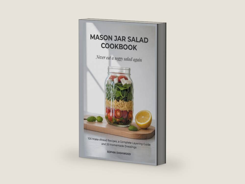 MASON JAR SALAD COOKBOOK - Never Eat a Soggy Salad Again: 100 Make-Ahead Recipes, a Complete Layering Guide, and 20 Homemade Dressings (Mason Jar Kitchen) by Sophia Dashwood | barcode:9798199492201 | source:9798199492201-right-three-quarter.jpg