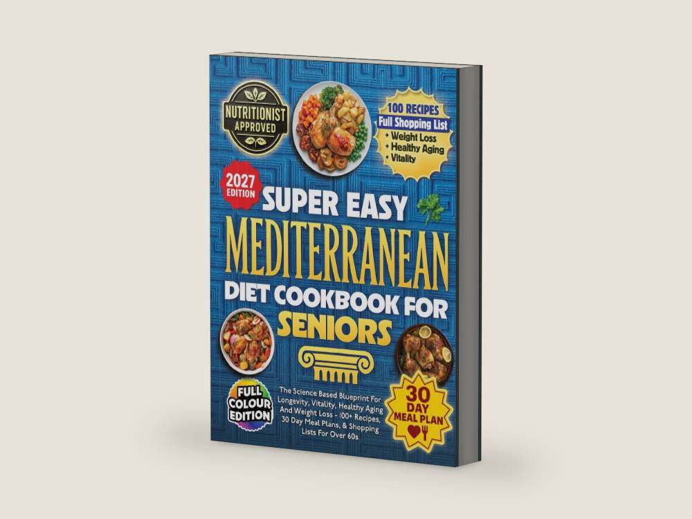 Super Easy Mediterranean Diet Cookbook For Seniors: The Science Based Blueprint For Longevity, Vitality, Healthy Aging And Weight Loss - 100+ Recipes, 30 Day Meal Plans, & Shopping Lists For Over 60s by Corbin Wells | barcode:9798246424063 | source:9798246424063-right-three-quarter.jpg