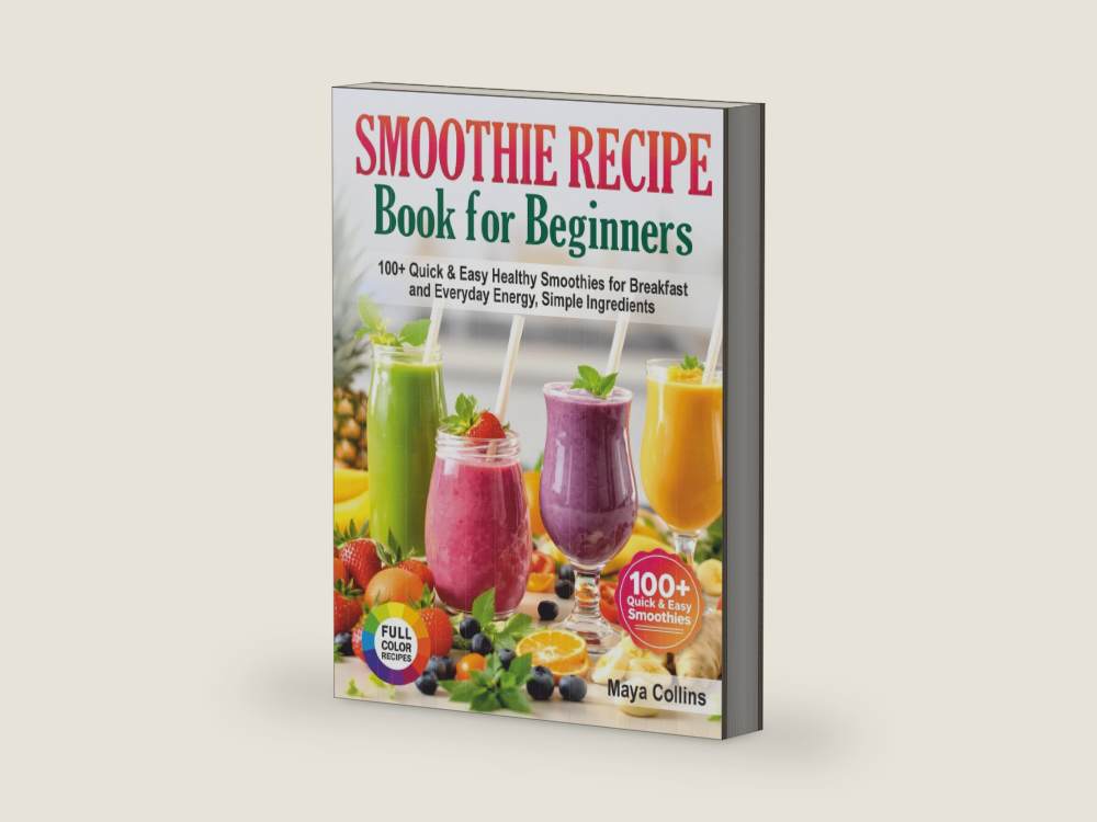 Smoothie Recipe Book for Beginners: 100+ Quick & Easy Healthy Smoothies for Breakfast and Everyday Energy, Simple Ingredients by Maya Collins | barcode:9798250492133 | source:9798250492133-right-three-quarter.jpg