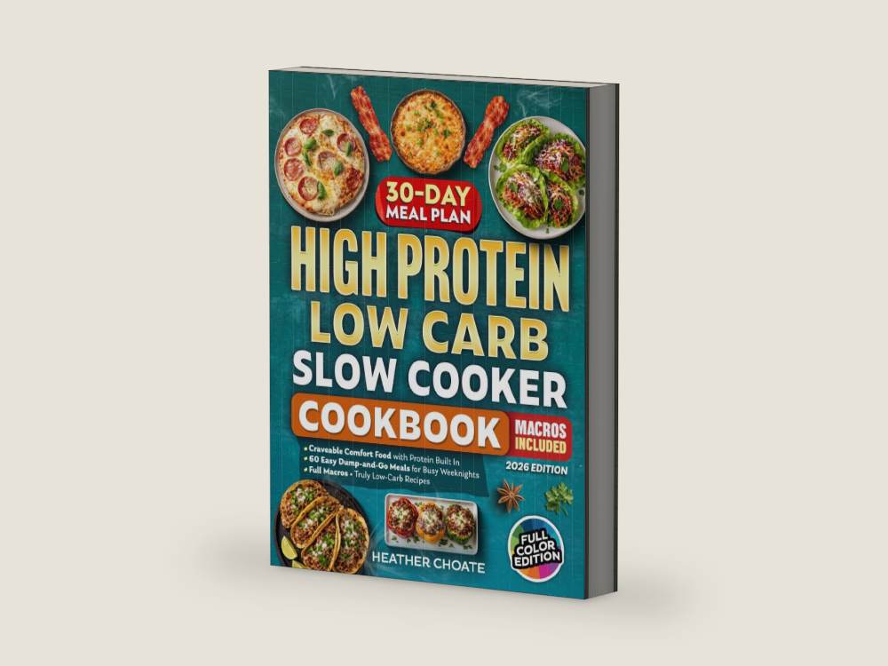 High Protein Low Carb Slow Cooker Cookbook: Craveable Comfort Food with Protein Built In—Easy Dump-and-Go Meals for Busy Weeknights with Full Macros and Truly Low-Carb Recipes by Heather Choate | barcode:9798254874621 | source:9798254874621-right-three-quarter.jpg