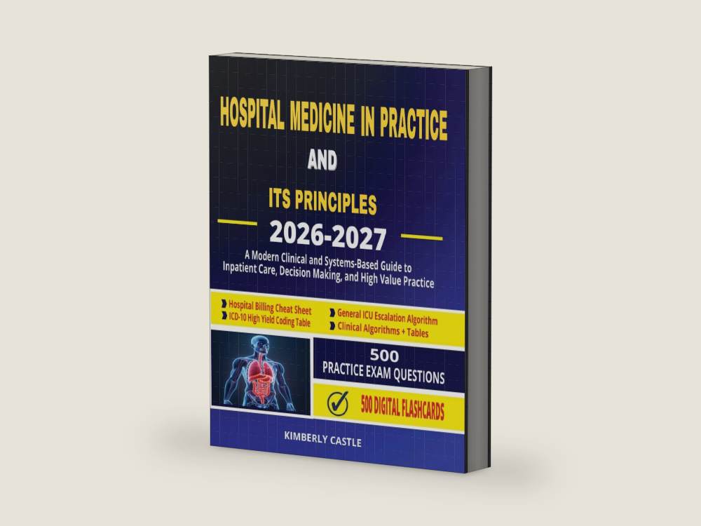 Hospital Medicine in Practice and Its Principles 2026 - 2027: A Modern Clinical and Systems-Based Guide to Inpatient Care, Decision-Making, and High-Value Practice by Kimberly Castle | barcode:9798255754182 | source:9798255754182-right-three-quarter.jpg
