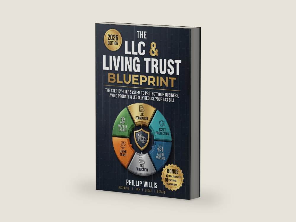The LLC & Living Trust Blueprint: The Step-by-Step System to Protect Your Business, Avoid Probate & Legally Reduce Your Tax Bill by Phillip Willis | barcode:9798258842282 | source:9798258842282-right-three-quarter.jpg