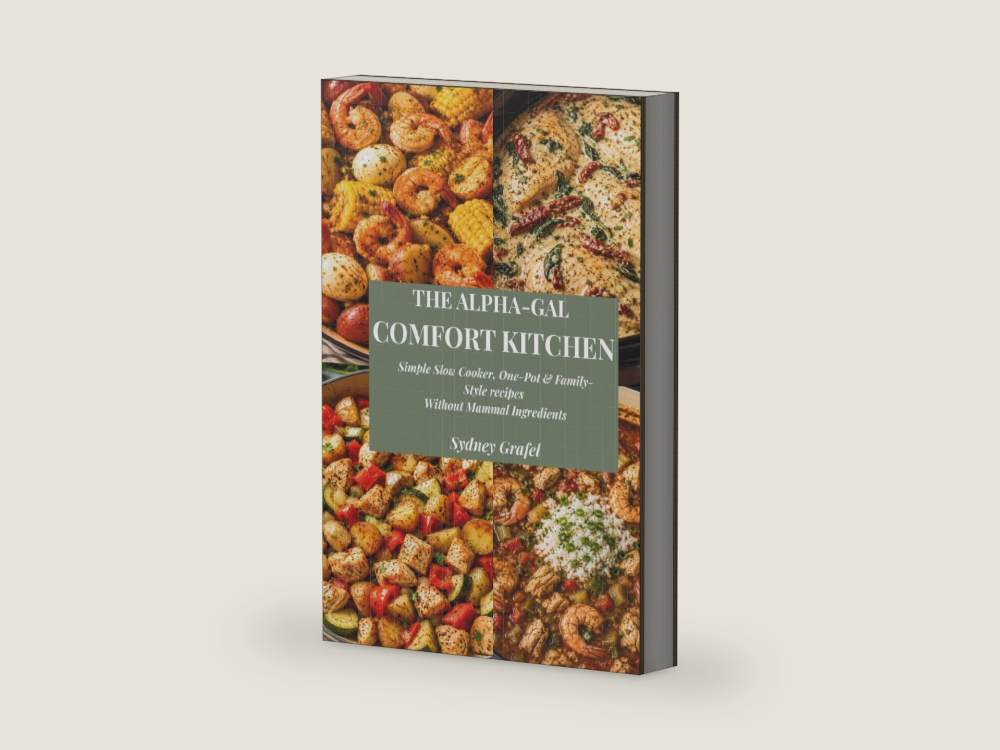 The Alpha-Gal Comfort Kitchen: Simple Slow Cooker, One-Pot, and Family-Style Recipes Without Mammal Ingredients by Sydney Grafel | barcode:9798259468740 | source:9798259468740-right-three-quarter.jpg