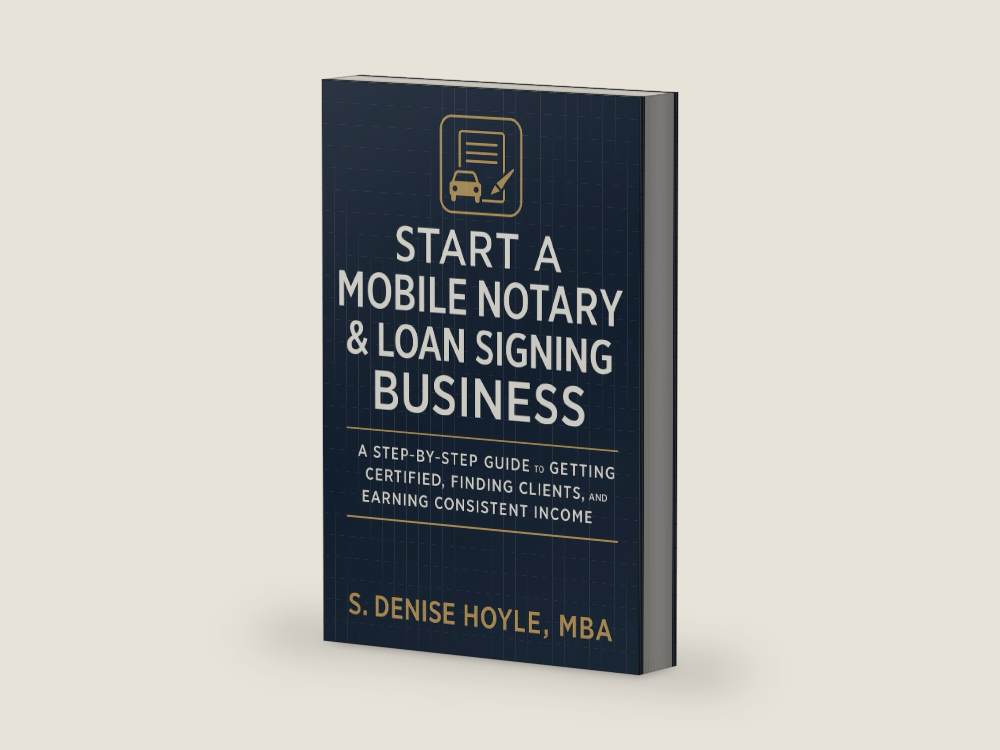 Start A Profitable Mobile Notary & Loan Signing Business: A Step-by-Step Guide to Getting Certified, Finding Clients, and Earning Consistent Income by S. Denise Hoyle MBA | barcode:9798279008100 | source:9798279008100-right-three-quarter.jpg