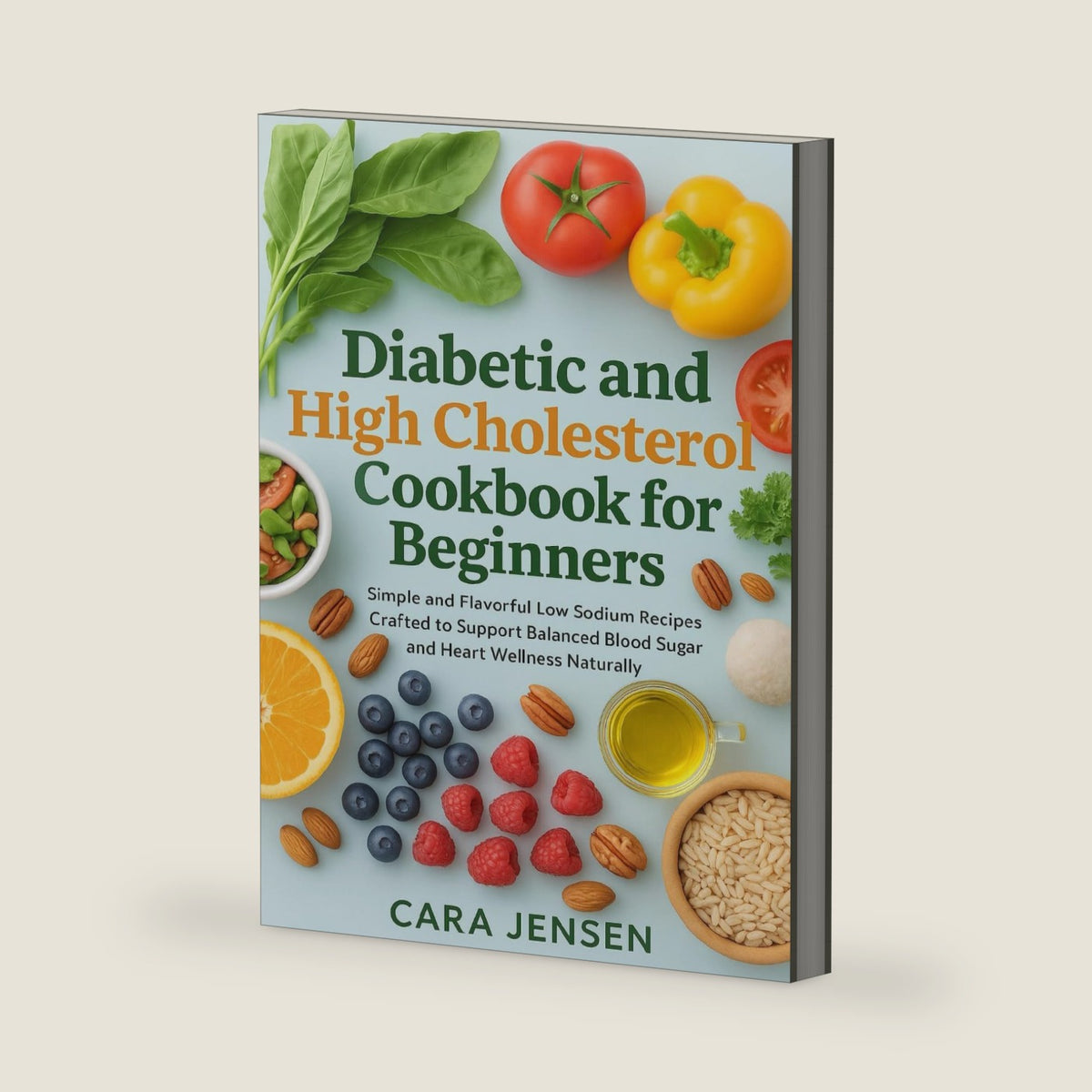 DIABETIC AND HIGH CHOLESTEROL COOKBOOK FOR BEGINNERS: Simple and Flavorful Low Sodium Recipes Crafted to Support Balanced Blood Sugar and Heart Wellness Naturally by Cara Jensen
