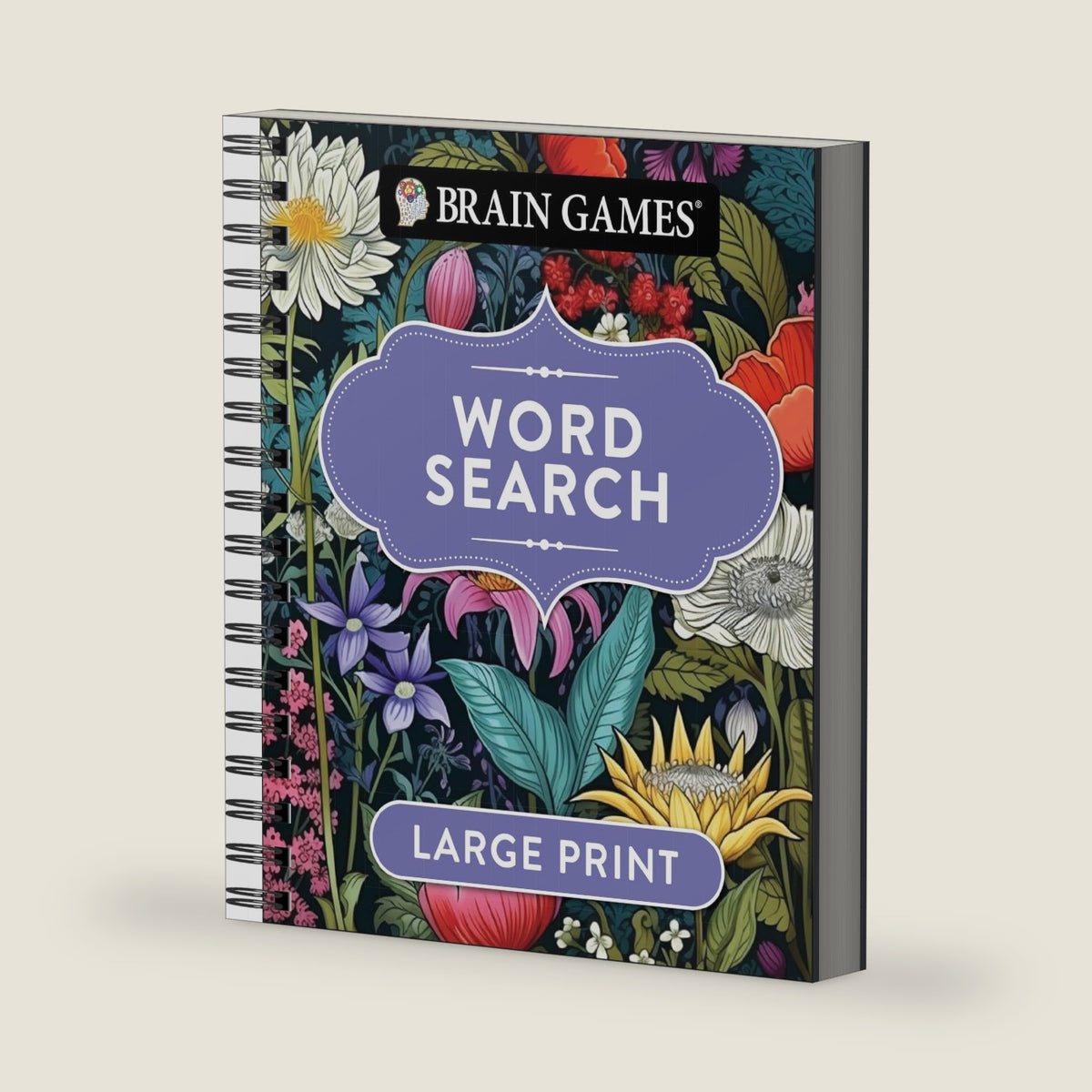 Brain Games - Large Print Word Search (Dark Floral Design) by Publications International Ltd.
