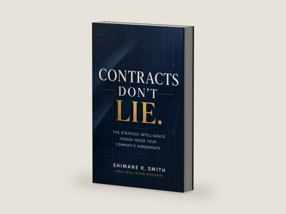 CONTRACTS DON'T LIE: THE STRATEGIC INTELLIGENCE HIDDEN INSIDE YOUR COMPANY'S AGREEMENTS by Shimane Smith | barcode:9798995883715 | source:9798995883715-right-three-quarter.jpg