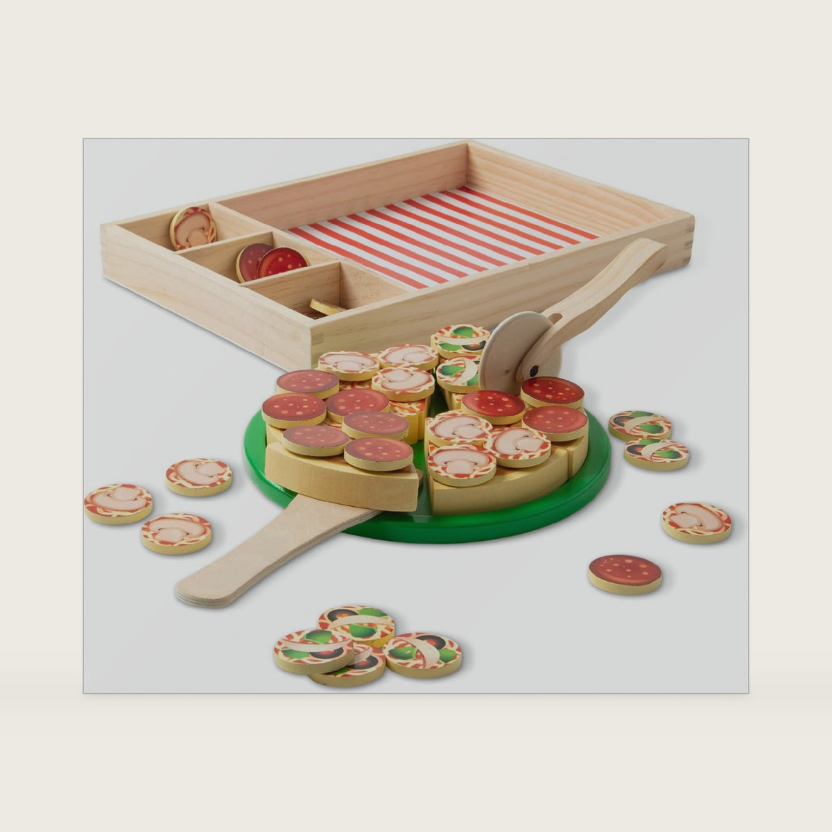 Melissa & Doug Wooden Pizza Party Play Set, 36 Self-Stick Toppings, Pizza Toy Kitchen Set & Play Kitchen Accessories, Preschool Toys for Boys & Girls 3+