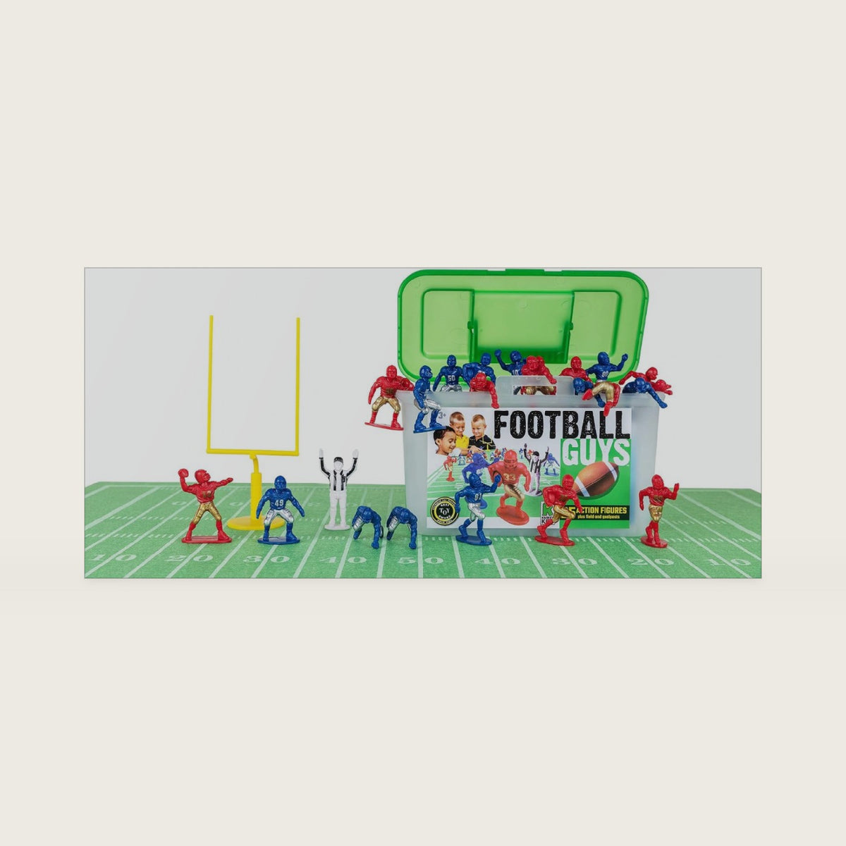 Kaskey Kids Football Guys, Red Gold vs. Blue Silver, 30 Pieces in Each Set, Includes 2 Teams, Accessories, and Travel Storage Case, Nostalgic Sports Action Figures for Imaginative Play, Ages 3 and Up