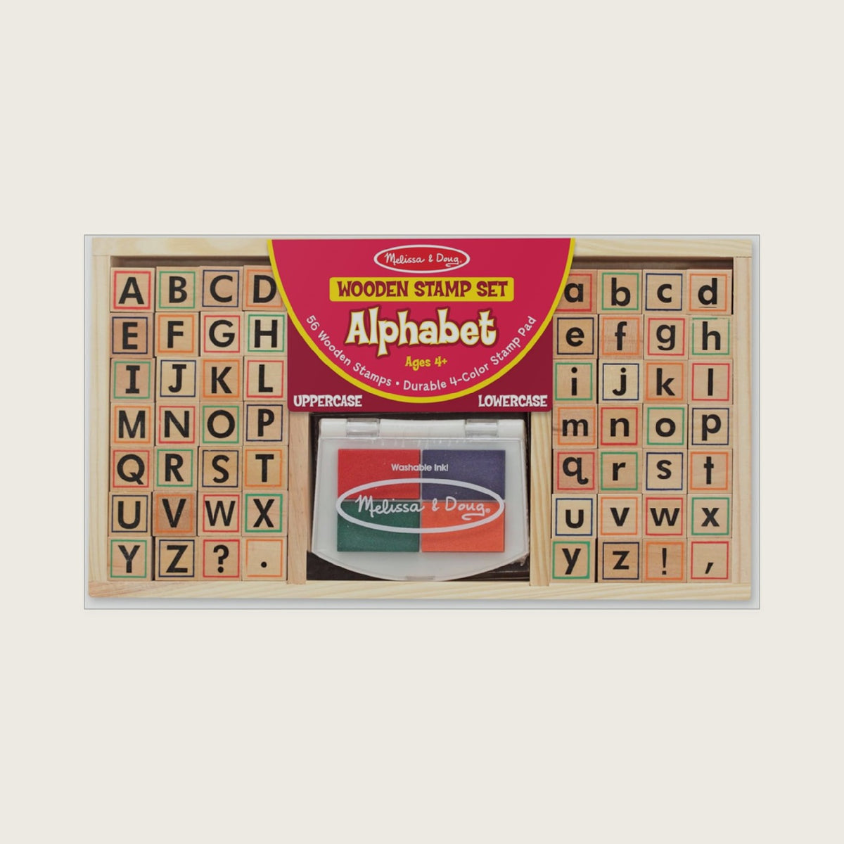 Wooden Alphabet Stamp Set - 56 Stamps with Lower-Case and Capital Letters Preschool Writing Toys, ABC Stamps, Kids Arts & Crafts, Letter for Kids Ages 4+