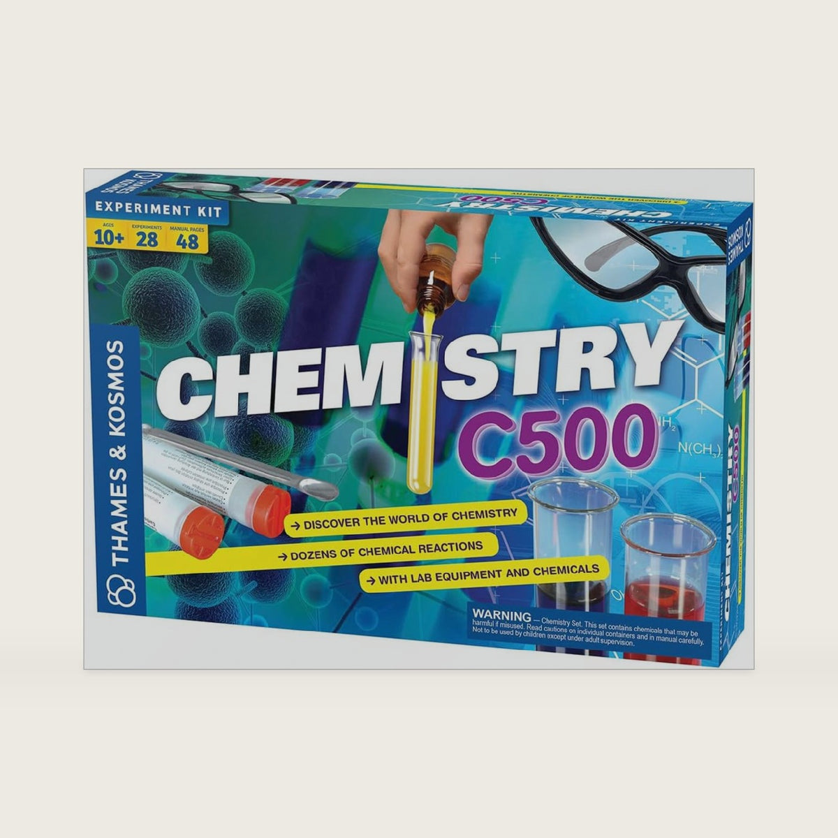 Thames & Kosmos Chemistry Chem C500 Science Kit with 28 Guided Experiments 48 Page Science Guide Parents’ Choice Silver Award Winner, 13.1" L x 2.6" W x 8.9" H
