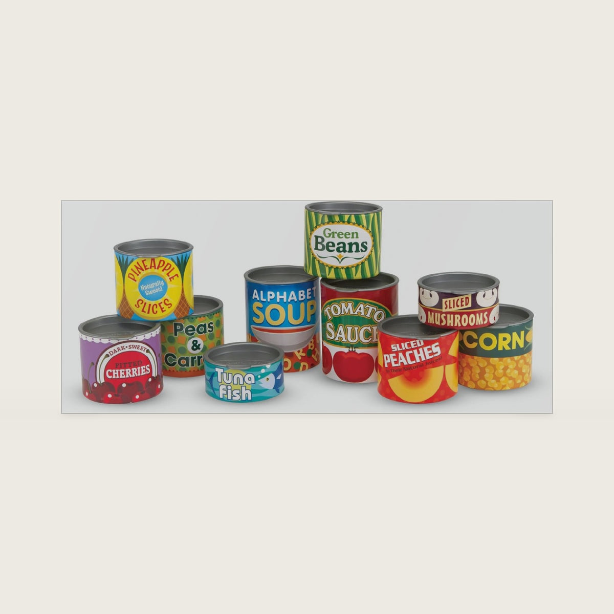 Melissa & Doug Let's Play House, 10 Grocery Cans with Removable Lids, Toy Food & Play Kitchen Accessories, Preschool Learning Toys for Girls & Boys 3+