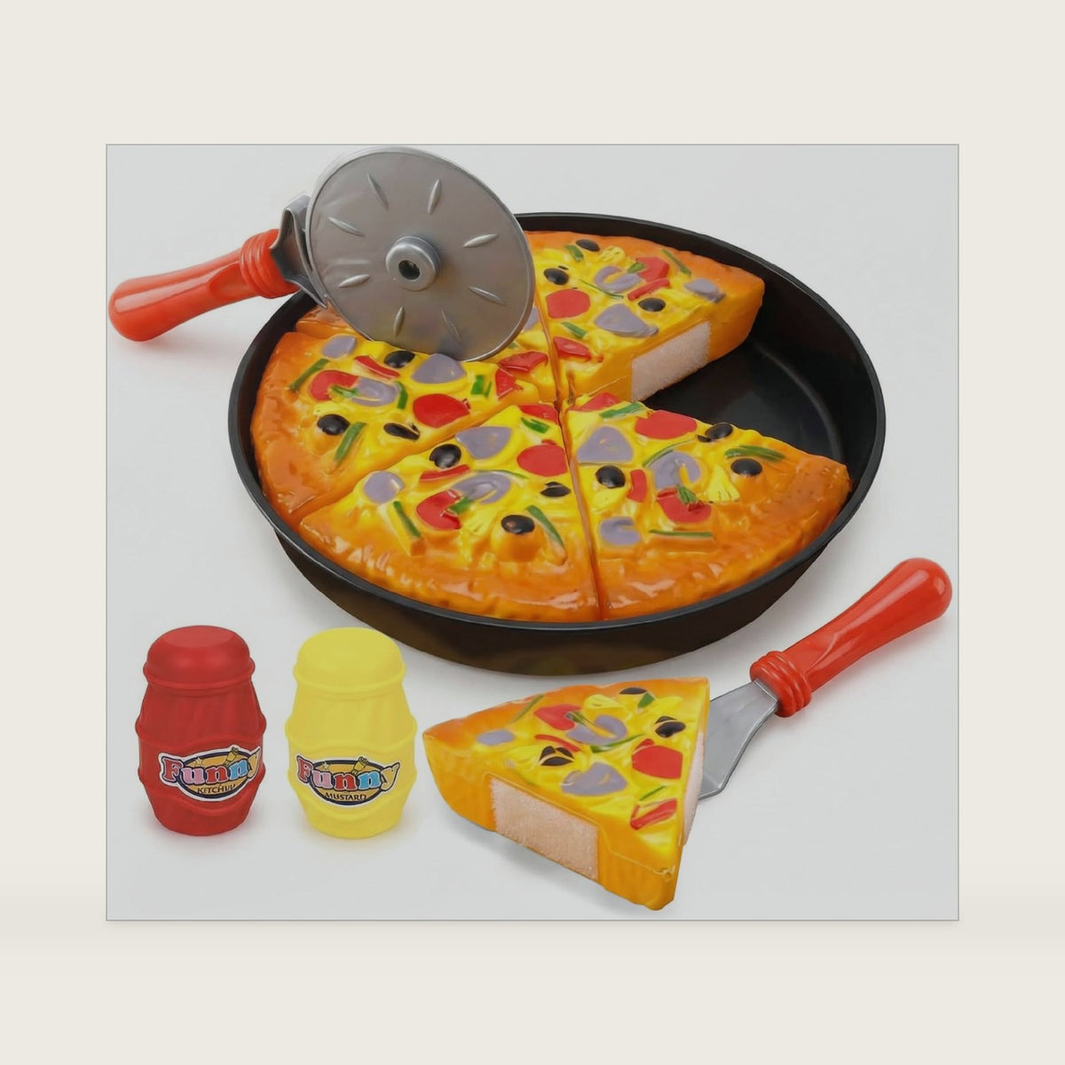 11 PCS Pizza Party Toy Play Set for Kids, Pizza Pie Pretend Play Food - Slice and Serve Plastic Kitchen Cooking and Cutting Playset