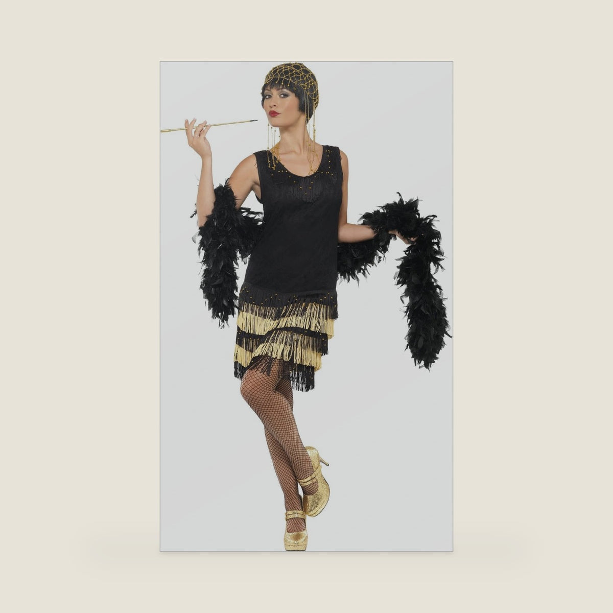 Smiffys Women's 1920s Fringed Flapper Costume, Black/Gold
