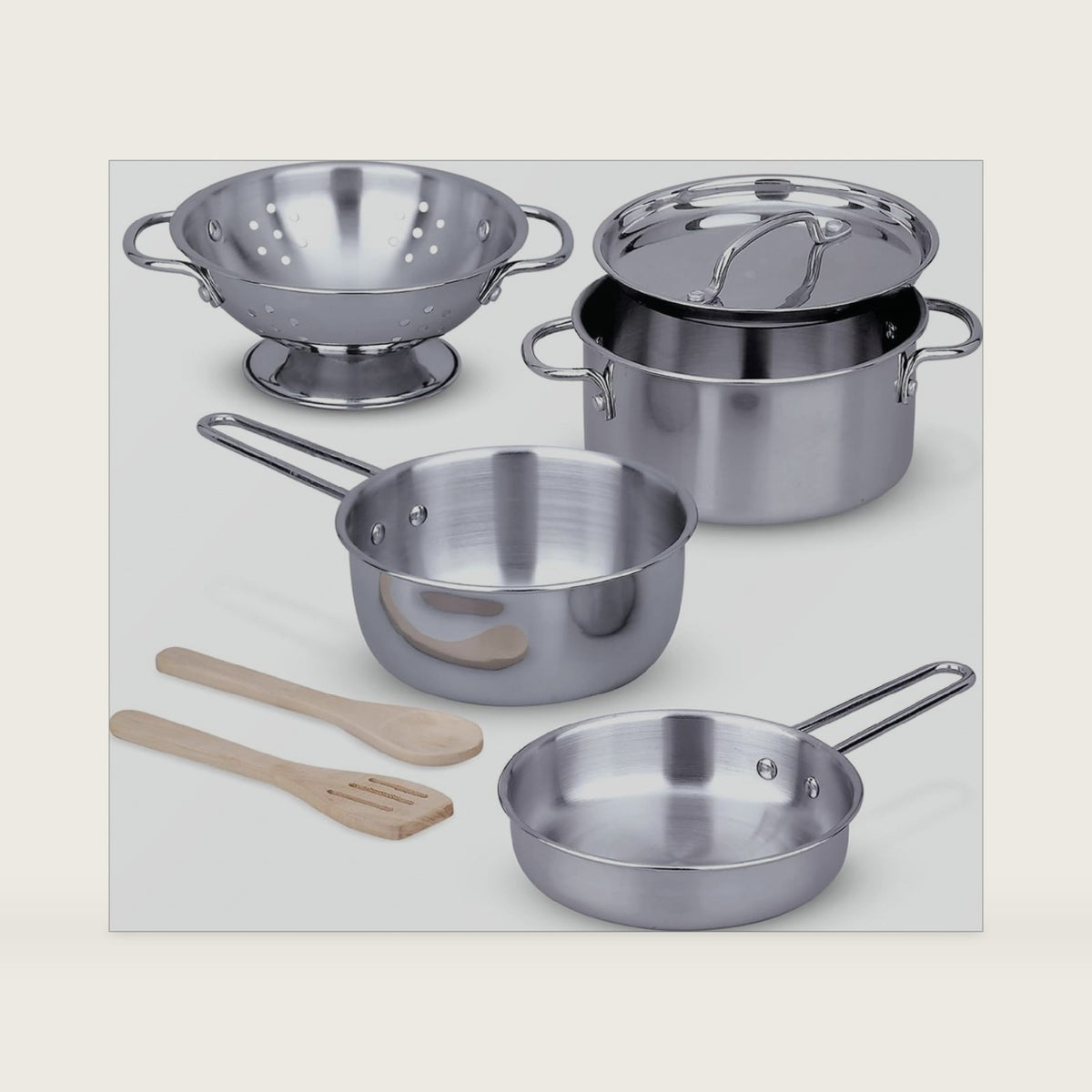 Melissa & Doug Stainless Steel Pots & Pans, 8 Piece Play Kitchen Set, Premium Play Kitchen Accessories & Cooking Utensils, Preschool Toys for Kids 3+