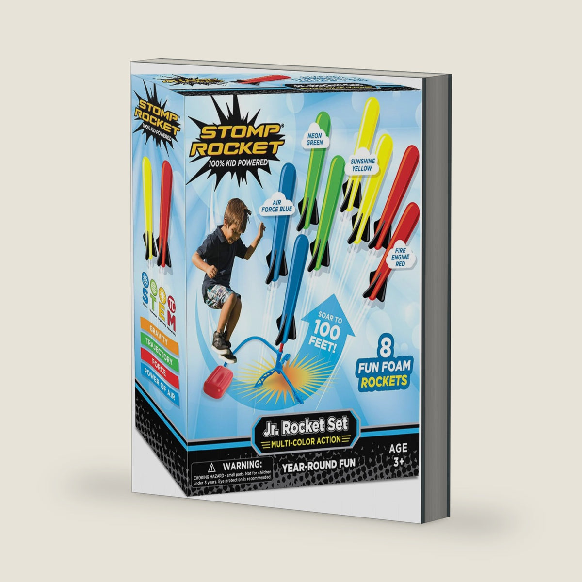 Stomp Rocket Jr Multi-Color Rocket Launcher for Kids, 8 Rockets