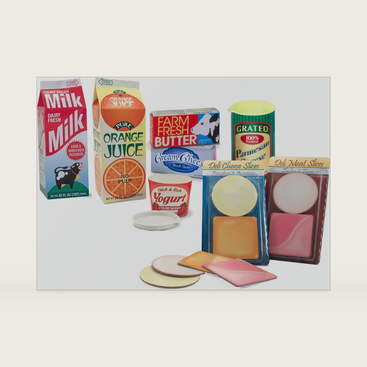 Melissa & Doug Fridge Fillers Grocery Play Food Cartons (8 Pieces) Wooden Toy Groceries, Pretend Play Food, Kitchen Accessories for Kids Ages 3+ - FSC Certified