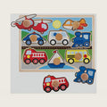Vehicle Jumbo Knob Puzzle, Wooden Peg Puzzle for Toddlers, Educational Toy for Shape Recognition and Fine Motor Skills, Ages 1+