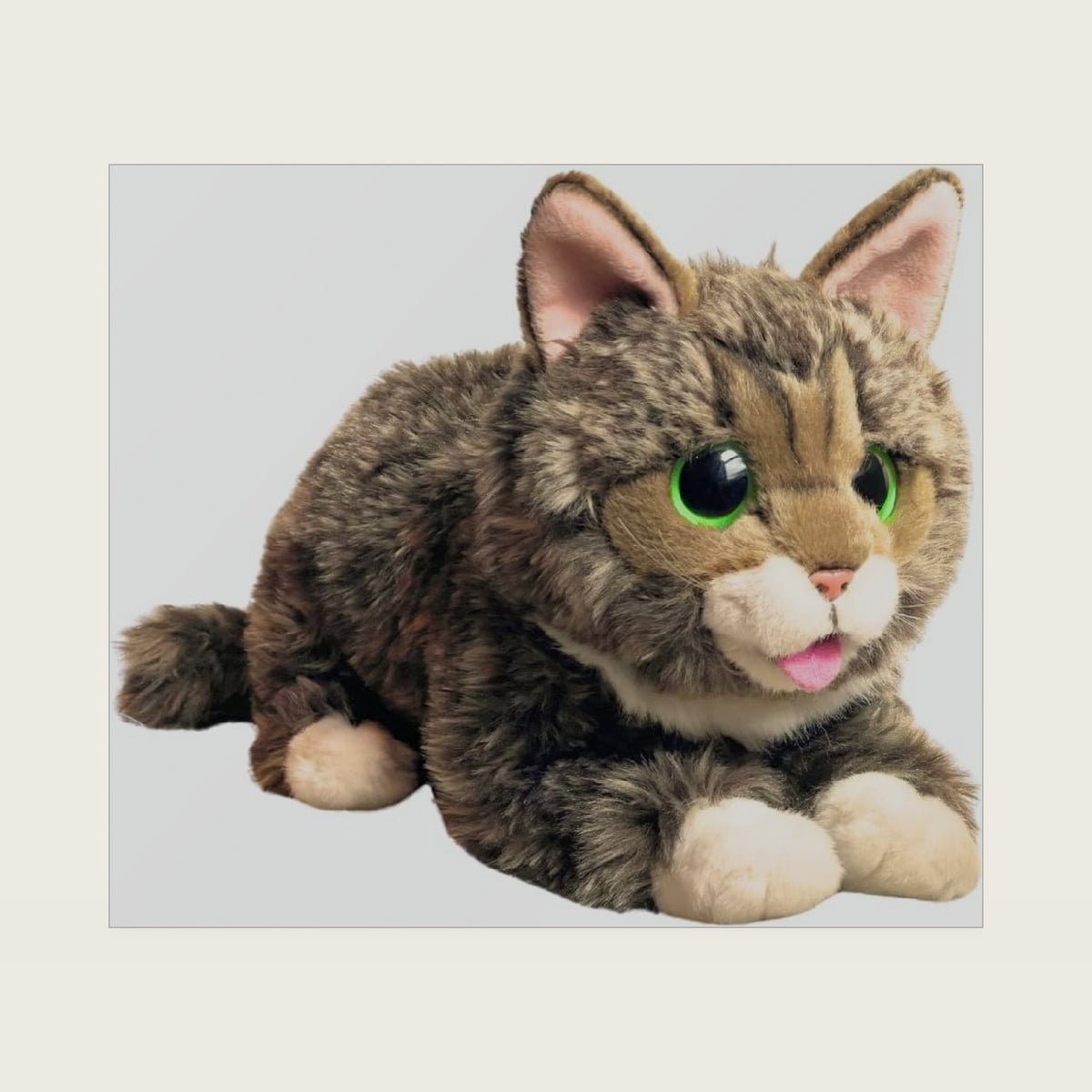 Cuddle Barn Lil BUB Soft Brown Tabby Cat Plush with Big Green Eyes - 18 in
