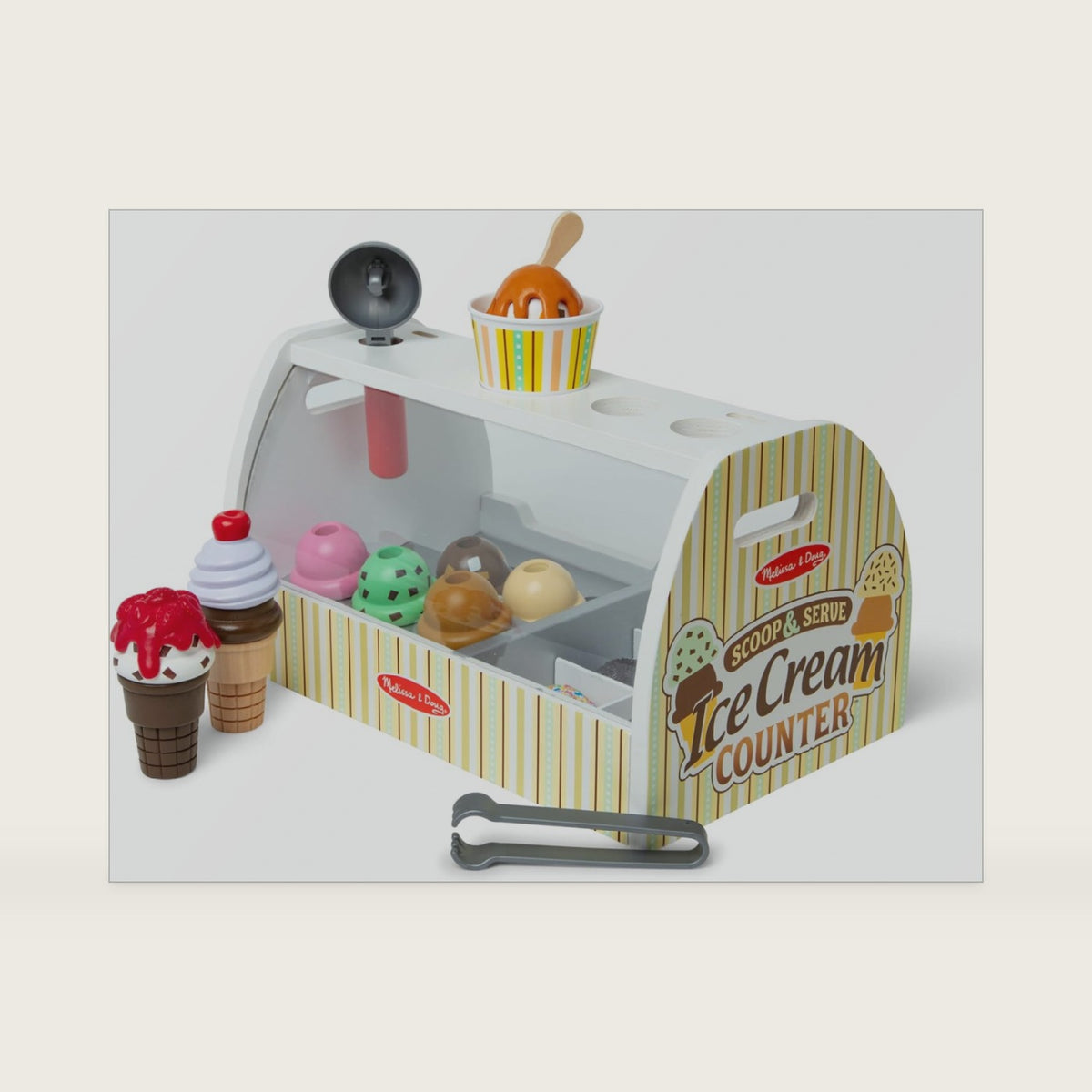 Melissa & Doug Wooden Scoop & Serve Ice Cream Counter, Pretend Play Store, 28 Toy Food & Play Kitchen Accessories, Preschool Toys for Girls & Boys 3+