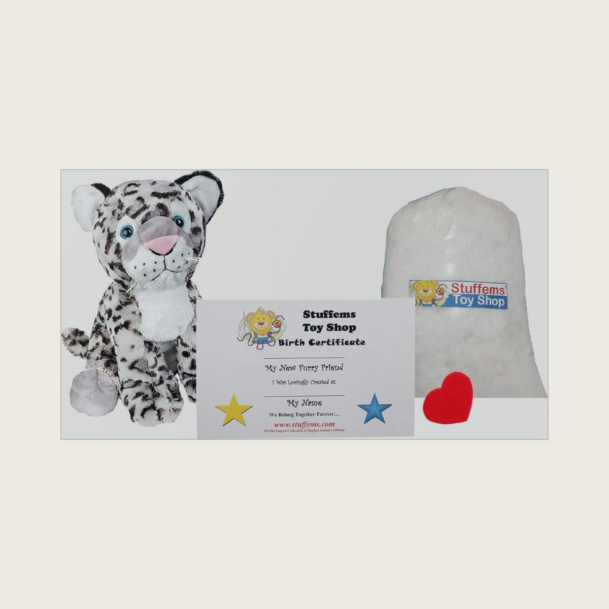 Stuffems Toy Shop Make Your Own Stuffed Animal Mini 8 Inch Winter the Snow Leopard Kit - No Sewing Required!