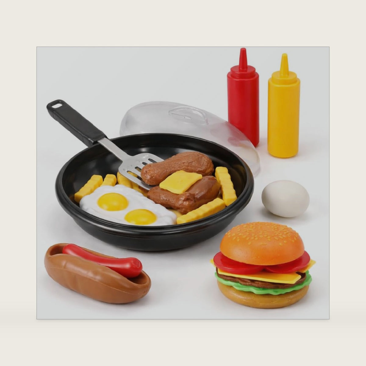 25 PCS Play Food Kids Toy Set with Frying Pan Skillet and Spatula - Kitchen Cooking Pretend Play Toy Grill Set for Toddlers Kids