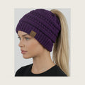 Funky Junque Ponytail Beanie for Women - Winter Hat Soft Stretch Cable Knit High Pony Tail Womens Running Hats